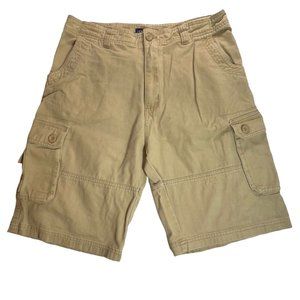 Newcosplay Men’s Beige Khaki Cargo Carpenter Shorts 100% Cotton Size 32”waist‎